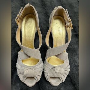 J. Crew Taupe Suede Knotted Peep-Toe Sandals with Gold Insole